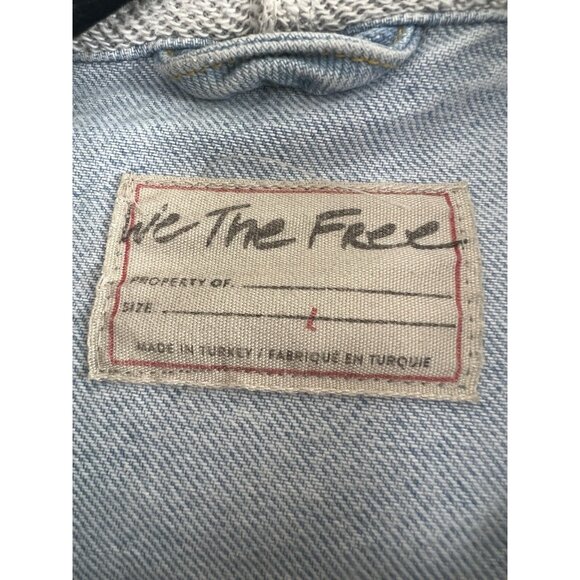 Free People Brando Denim Jean Jacket Hoodie in Malta Wash Women’s Size Large - Picture 10 of 10